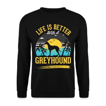 Das Leben ist besser mit einem Windhund Greyhound - Unisex Pullover - Schwarz - Vorne - Alina (178cm) & Michal (187cm)