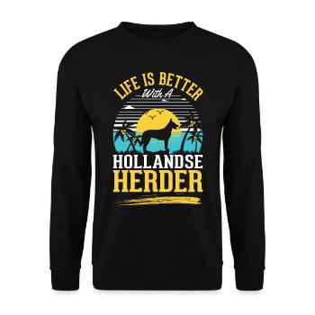 Das Leben ist ist mit einem Hollandse Herder - Unisex Pullover - Schwarz - Vorne - Alina (178cm) & Michal (187cm)