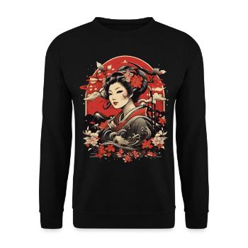 Japanese Mountain Flower Woman - Unisex Sweatshirt - black - Front - Alina (178cm) & Michal (187cm)