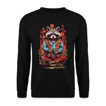Raccoon Zen Yoga Japan Meditation Art Style - Unisex Sweatshirt - black - Front - Alina (178cm) & Michal (187cm)
