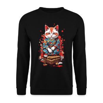 Ukiyo-E Stil Glück und Katze Glücksbringer Katzen - Unisex Pullover - Schwarz - Vorne - Alina (178cm) & Michal (187cm)