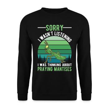 Gottesanbeterin Geschenk Mantis Fangschrecke - Unisex Pullover - Schwarz - Vorne - Alina (178cm) & Michal (187cm)