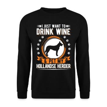 Hollandse Herder und Wein - Unisex Pullover - Schwarz - Vorne - Alina (178cm) & Michal (187cm)