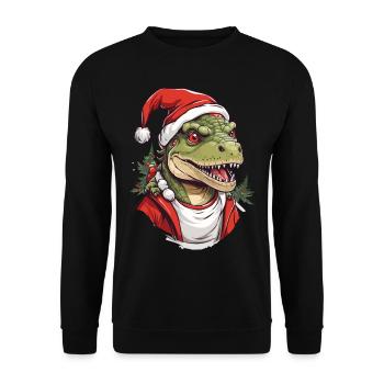 Drôle de Noël dinosaure Père Noël - Sweat-shirt Unisexe - noir - Devant - Alina (178cm) & Michal (187cm)