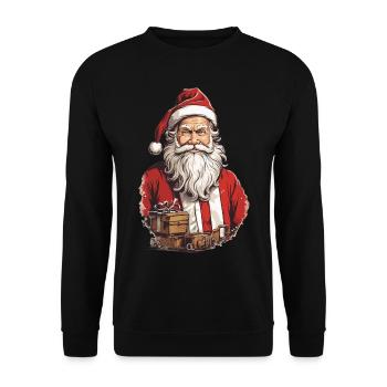 Père Noël rétro Illustration Noël - Sweat-shirt Unisexe - noir - Devant - Alina (178cm) & Michal (187cm)