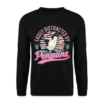 Easily distracted by Penguins Pinguin - Unisex Pullover - Schwarz - Vorne - Alina (178cm) & Michal (187cm)