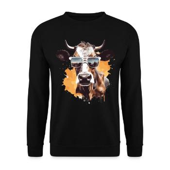Kuh mit Sonnenbrille - Unisex Pullover - Schwarz - Vorne - Alina (178cm) & Michal (187cm)