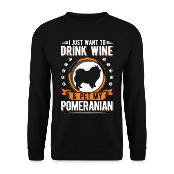 Zwergspitz und Wein Pomeranian - Unisex Pullover - Schwarz - Vorne - Alina (178cm) & Michal (187cm)