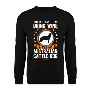 Australian Cattle Dog und Wein - Unisex Pullover - Schwarz - Vorne - Alina (178cm) & Michal (187cm)