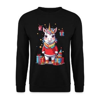 Magisches Einhorn an Weihnachten Winter Design - Unisex Pullover - Schwarz - Vorne - Alina (178cm) & Michal (187cm)