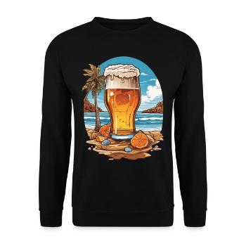 Bier am Strand Sonne und Urlaub Bierliebhaber - Unisex Pullover - Schwarz - Vorne - Alina (178cm) & Michal (187cm)