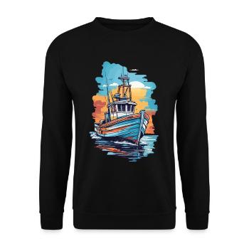 Angeln Fischereiboot Boot auf hoher See Fischer - Unisex Pullover - Schwarz - Vorne - Alina (178cm) & Michal (187cm)