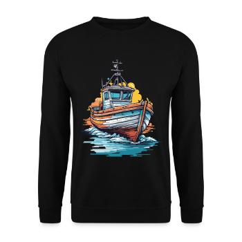 Fischer Boot Angel Ausflug und Abenteuer Fischen - Unisex Pullover - Schwarz - Vorne - Alina (178cm) & Michal (187cm)