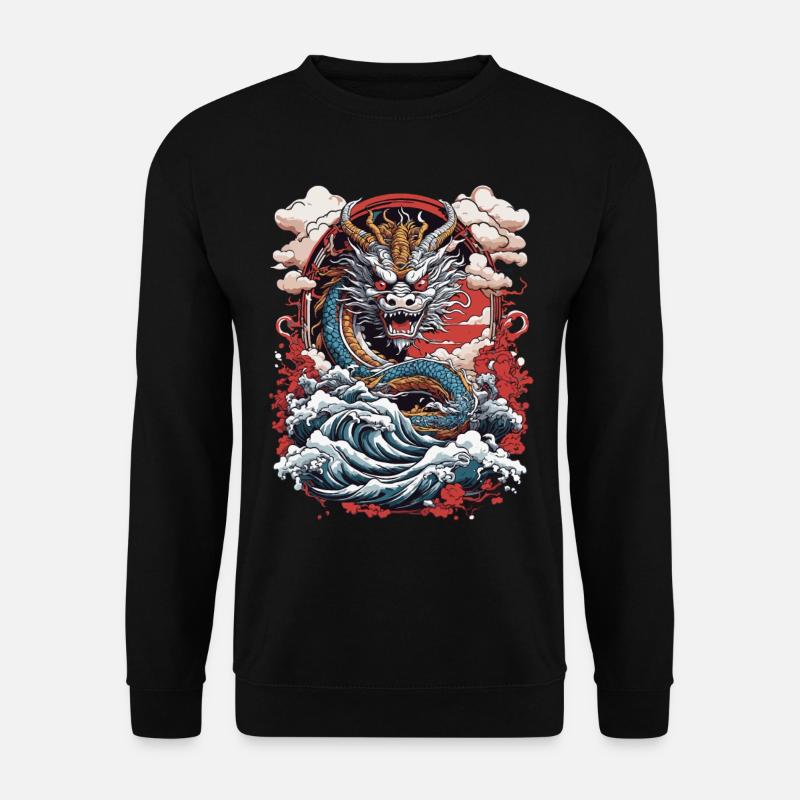 Asiatischer Drache Retro Ukiyo-E Japan Kunst Stil - Unisex Pullover - Schwarz