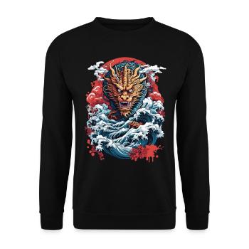 Japanischer Ukiyo-E Kunststil Drache Retro Design - Unisex Pullover - Schwarz - Vorne - Alina (178cm) & Michal (187cm)