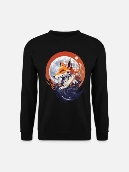 Mystischer Fuchs im Mondlicht Fantasie Kitsune - Unisex Pullover - Schwarz