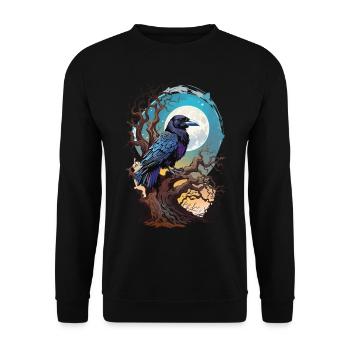 Okkulter Rabe Spirit Design Spiritueller Vogel - Unisex Pullover - Schwarz - Vorne - Alina (178cm) & Michal (187cm)