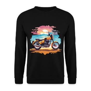 Retro Motorrad Abenteuer Motorradfahrer Bike - Unisex Pullover - Schwarz - Vorne - Alina (178cm) & Michal (187cm)