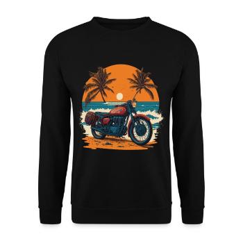 Retro Motorradfahrer Bike Design Flair Freiheit - Unisex Pullover - Schwarz - Vorne - Alina (178cm) & Michal (187cm)