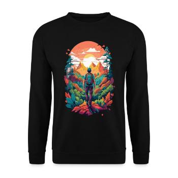 Nature Adventure Hiking in Forest and Mountains Design - Unisex Sweatshirt - black - Front - Alina (178cm) & Michal (187cm)