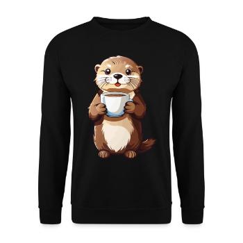 Otter Kaffeezeit Tierfreund Kaffee Design - Unisex Pullover - Schwarz - Vorne - Alina (178cm) & Michal (187cm)