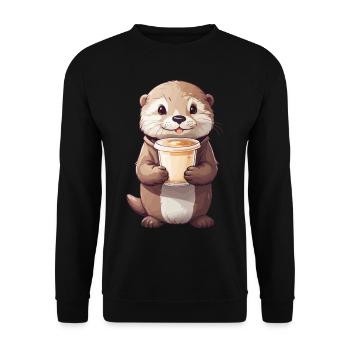 Otter Coffee Time Sweet Coffee Animal Design - Unisex Sweatshirt - black - Front - Alina (178cm) & Michal (187cm)