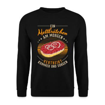 Mettbrötchen in the morning Mett Hackepeter - Unisex Sweatshirt - black - Front - Alina (178cm) & Michal (187cm)