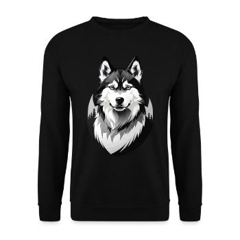 Husky Retro Hundeliebhaber Hund Huskies Hunde - Unisex Pullover - Schwarz - Vorne - Alina (178cm) & Michal (187cm)
