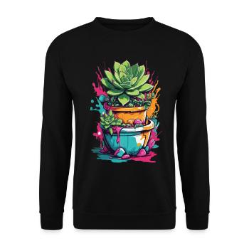 Urban Streetwear Sukkulenten Pflanzen Pracht - Unisex Pullover - Schwarz - Vorne - Alina (178cm) & Michal (187cm)