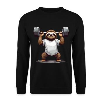 Faultier Bodybuilder Gym Humor Design - Unisex Pullover - Schwarz - Vorne - Alina (178cm) & Michal (187cm)