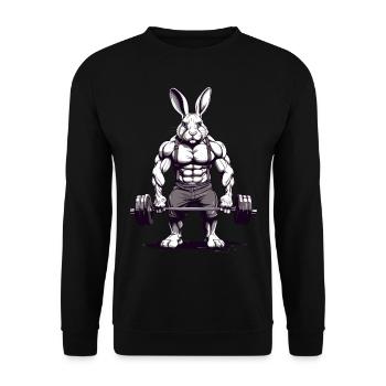 Lustiger Muskel Hase mit Langhantel Design - Unisex Pullover - Schwarz - Vorne - Alina (178cm) & Michal (187cm)