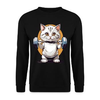 Bodybuilder Cat Barbell Fitness Design - Sweat-shirt Unisexe - noir - Devant - Alina (178cm) & Michal (187cm)