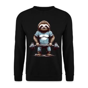 Faultier Bodybuilder Gym Humor Design - Unisex Pullover - Schwarz - Vorne - Alina (178cm) & Michal (187cm)