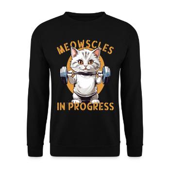 Meowscles in Progress Funny Cat Workout - Unisex Sweatshirt - black - Front - Alina (178cm) & Michal (187cm)
