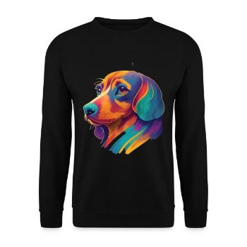 Bunter Dackel Hunde Freund Lebensfreude Hund - Unisex Pullover - Schwarz - Vorne - Alina (178cm) & Michal (187cm)