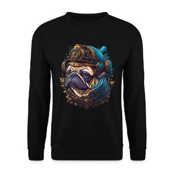 Steampunk Pug Dog Vaporwave Dog Lover - Unisex Sweatshirt - black - Front - Alina (178cm) & Michal (187cm)