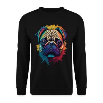 Mops Hund Kunst Ästhetik Design - Unisex Pullover - Schwarz - Vorne - Alina (178cm) & Michal (187cm)