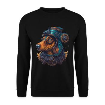 Conception artistique de chien teckel Steampunk rétro - Sweat-shirt Unisexe - noir - Devant - Alina (178cm) & Michal (187cm)