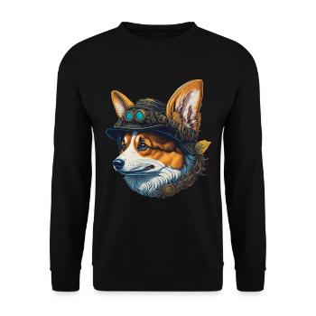 Victorian Steampunk Corgi Dog Design - Unisex Sweatshirt - black - Front - Alina (178cm) & Michal (187cm)