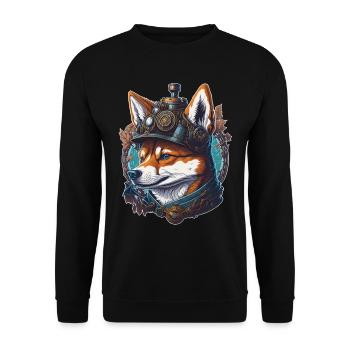 Retro Sci-Fi Shiba Steampunk Vintage Hund - Unisex Pullover - Schwarz - Vorne - Alina (178cm) & Michal (187cm)