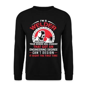 Welder First Time - Unisex Sweatshirt - black - Front - Alina (178cm) & Michal (187cm)