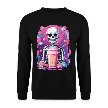 Gothic Bubble Tea Skeleton Halloween Aesthetic - Unisex Sweatshirt - black - Front - Alina (178cm) & Michal (187cm)