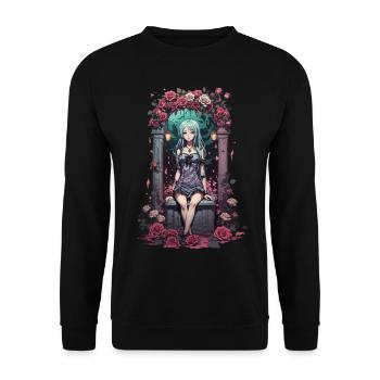 Anime Gothic Girl Viktorianische Blumen Ästhetik - Unisex Pullover - Schwarz - Vorne - Alina (178cm) & Michal (187cm)