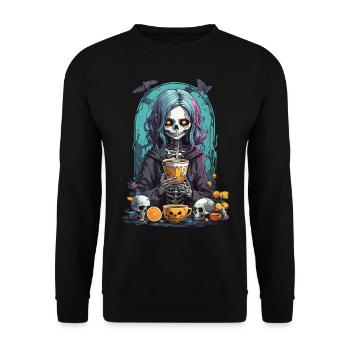 Pastel Gothic Skull Dia de Muertos Design - Unisex Pullover - Schwarz - Vorne - Alina (178cm) & Michal (187cm)