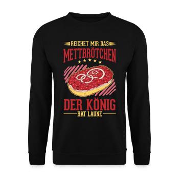 Mettbrötchen König Mett Hackepeter - Unisex Pullover - Schwarz - Vorne - Alina (178cm) & Michal (187cm)