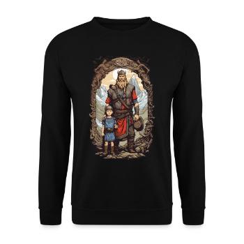 Wikinger Vater und Sohn Krieger Familie Ehre - Unisex Pullover - Schwarz - Vorne - Alina (178cm) & Michal (187cm)
