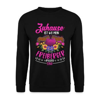 Zuhause ist wo mein Freiberger Pferd sind - Unisex Pullover - Schwarz - Vorne - Alina (178cm) & Michal (187cm)