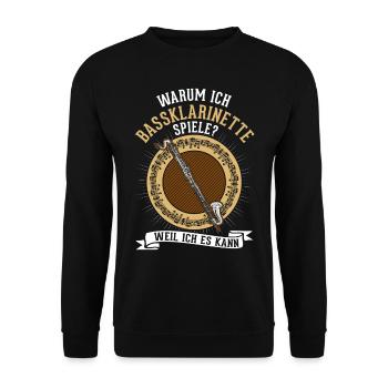 Warum ich Bassklarinette spiele? Weil ich es kann - Unisex Pullover - Schwarz - Vorne - Alina (178cm) & Michal (187cm)