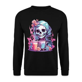 Kawaii Pastel Goth Skull Milkshake Design - Unisex Pullover - Schwarz - Vorne - Alina (178cm) & Michal (187cm)
