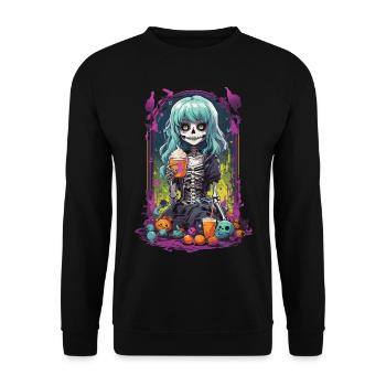 Gothic Pumpkin Spice latte skeleton eGirl Design - Unisex Sweatshirt - black - Front - Alina (178cm) & Michal (187cm)